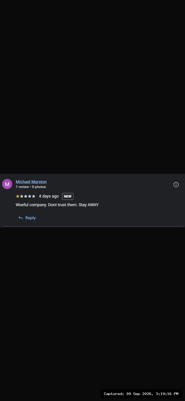 Screenshot of Google review attributed to Michael Marston