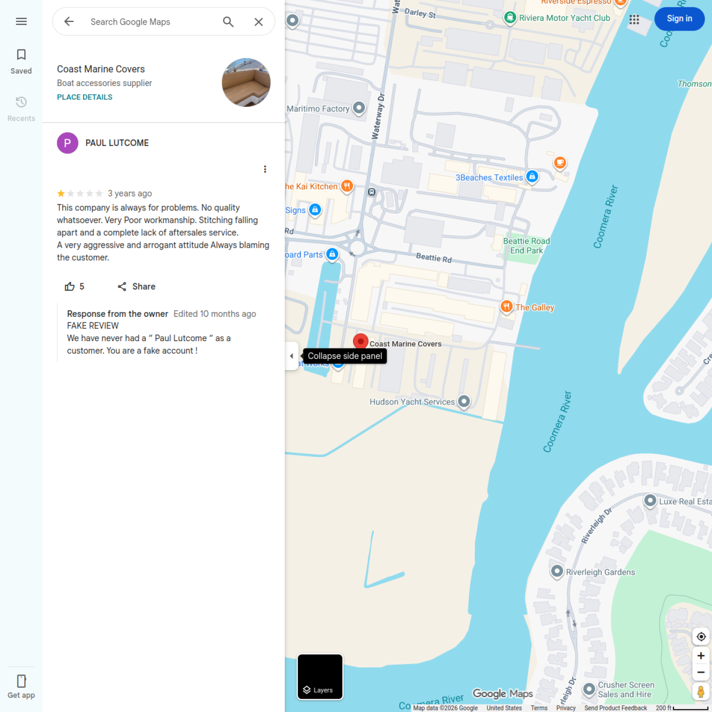 Screenshot of Google review attributed to Paul Lutcome