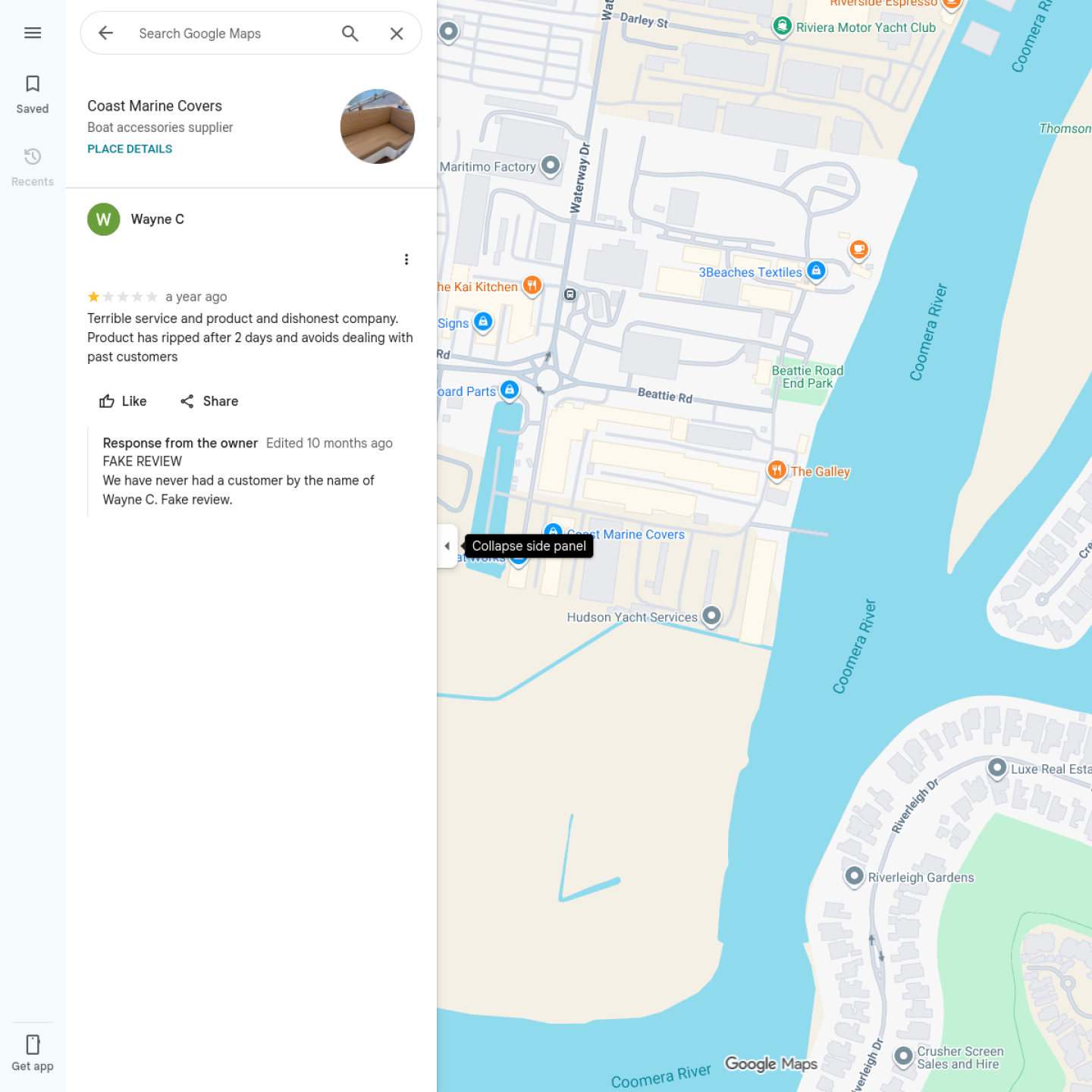 Screenshot of Google review attributed to Wayne C